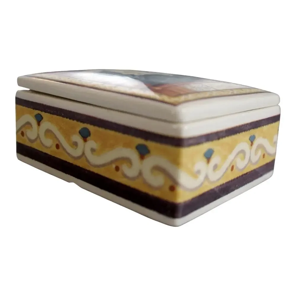 White Persian Cat Ceramic Trinket Box Rectangular Jewelry Keepsake Dish Lid 7oz